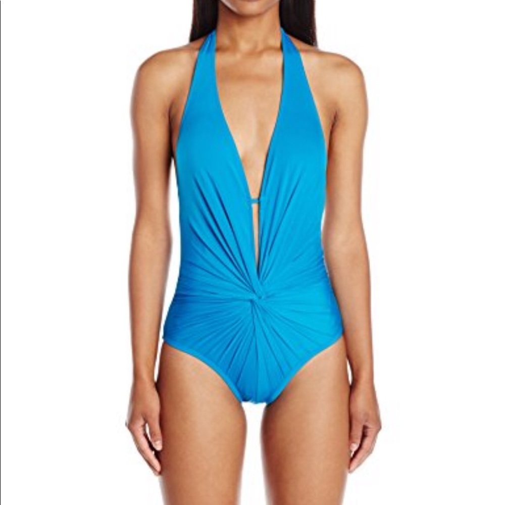 Kenneth Cole strappy hour plunge 1 piece swimsuit - Picture 8 of 8